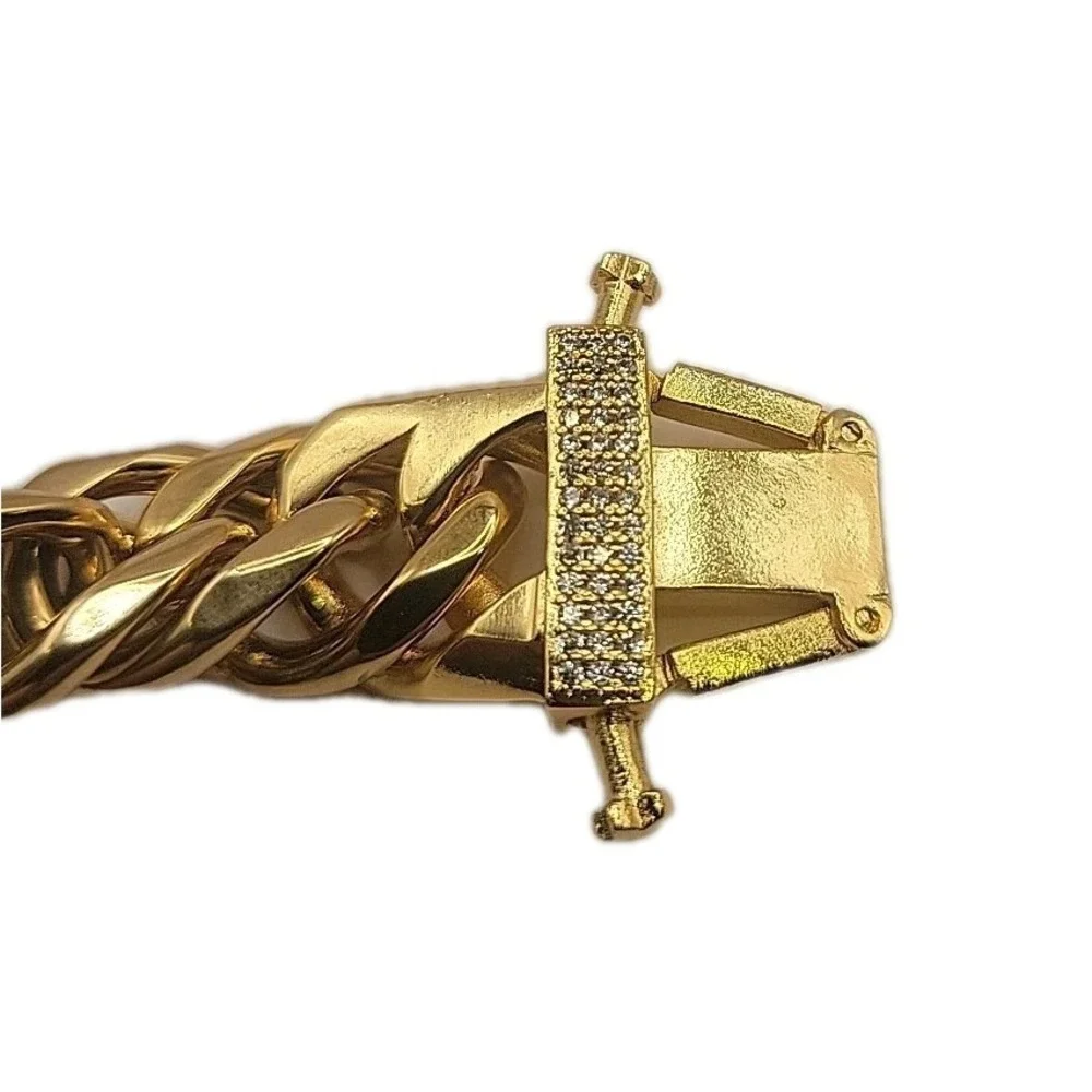 Stunning 18k gold plated stainless steel dog chain collar24